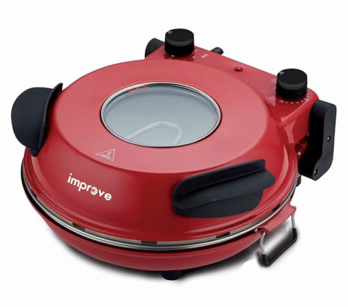 Improve, Forno pizza IMPFEP33BPB, Rosso, Pietra Refrattaria, Potenza 1200W, Termostato Regolabile con 5 Livelli di Cottura