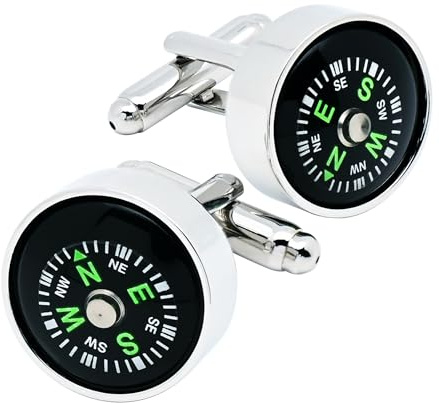 Jonwo Actural Working Compass Cufflinks for Men French Shirt In Gift Case