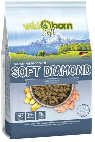 Wildborn Soft Diamond 4 kg Hunde-Trockenfutter | 75% frisches Huhn | Schonend gegart ohne Extrusion | Getreidefrei mit Kartoffel | Limitierte hochwertige Rohstoffe | Für alle Lebensphasen geeignet