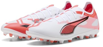 Puma - Ultra 5 Match MG, Zapatillas de fútbol Unisexo, Puma White-Puma Black-Glowing Red,