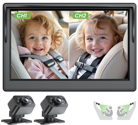 IPOZITO Cámara de coche para bebé con cámaras dobles, HD 1080P de doble canal con pantalla de 5 pulgadas, cámara de coche de fácil instalación para bebé con visión amplia cristalina para asiento