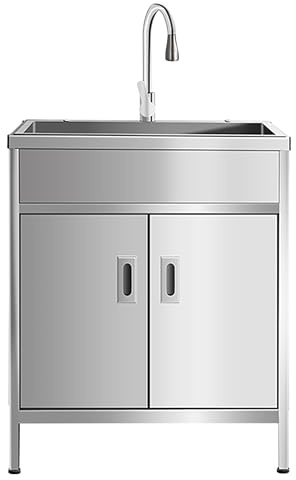 Free Standing Stainless Steel Kitchen Sink laundry sink hand washing station corner kitchen sink Single Bowl Commercial Restaurant W/Cold and Hot Water Pipe Faucet pull-out faucet for Garden Garage(50