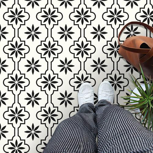 MORCART 20PCS Self Adhesive Floor Tile 20 x 20cm Peel and Stick Vinyl Flooring Waterproof DIY Flooring for Bathroom, Kitchen, Fireplace, Pet House, Stairs, Bedrooms, Wall Black White