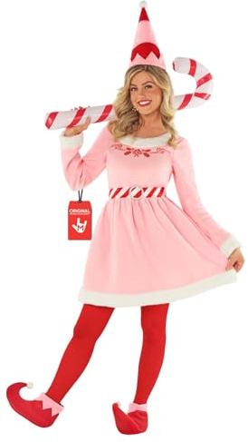 Morph Disfraz Elfo Rosa Mujer, Traje Navideño, Vestido Festivo, Disfraces Divertidos para Navidad, M
