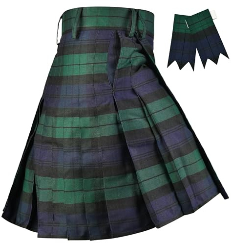 H HIGHLAND REDSTONE Sports Kilt for Men - Scottish Tartan Athletic Kilt Polyviscose Velcro Mens Kilt (US, Numeric, 42, 44, Regular, Regular, Black Watch)