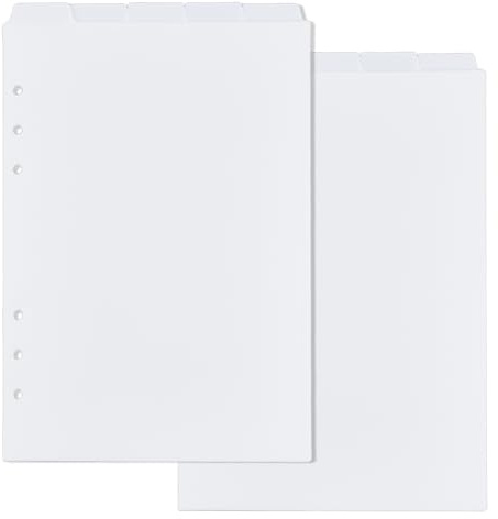 SUPERFINDINGS 2 Lot de 10 Feuilles de Séparateurs de Classeur A5 en Plastique Blanc avec Onglets Supérieurs 6 intercalaires à Anneaux Pages de Séparation de Classeur avec 5 onglets pour Agenda Carnet