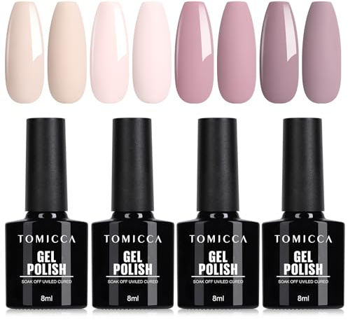 TOMICCA Set med 4 st UV/LED-nagellampa, härdande nagellack, nagelkonst, gör-det-själv-hantverk, 8 ml, set med 4 st