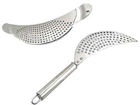 Cabilock 2 Piezas Escurridor Forma De Luna Colador De Olla Colador De Mano Para Escurrir Pasta De Acero Inoxidable Con Mango Portátil Para Cocina
