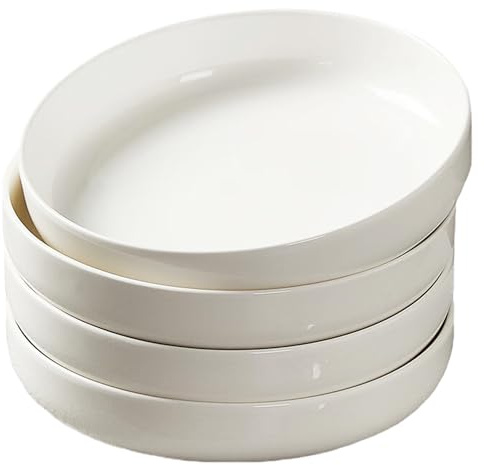 HausArtX 4 Pack Large Ceramic Pasta Bowls, Salad Bowls, Deep Plates, for Serving Soup, Pasta, Noodle, Compact Stack Bowl Set, Microwave and Dishwasher Safe, 8 Inch, White