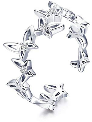 Öppna ringar för kvinnor, justerbar ring mode 925 sterling silver retro fjäril ring romantisk smycken gåva för tjej kvinnor par engagemang bröllop evighet ring xmas gåva