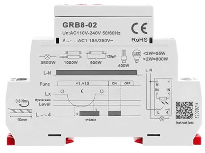 for GRB8 Din Rail Twilight Switch Photoelectric Timer Light Sensor Relay AC110V-240V Auto ON Off(GRB8-01)