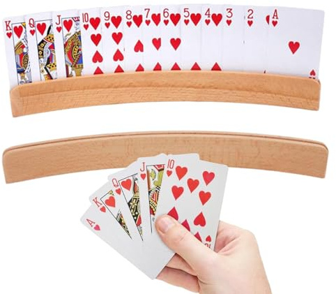 Generisch Spielkartenhalter – Freihändiger Gebogener Holzständer, Poker-Aufbewahrungsregal | 2 Stück Handheld Card Organizer Base Für Poker Canasta Pinochle Spiele Kinder Erwachsene Senioren