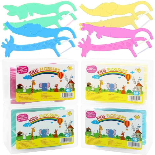 PIKABOOM 160 uds Hilo Dental con Diseño de Dibujos Animados, Seda Dental de Fibra de Poliéster Premium para Espacios Interdentales