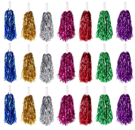 SEWACC Pompons de Cheerleading en Plastique Robuste, Lot de 28 Pièces Poignée Maniable pour Activités Sportives et Gymnastique