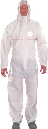 Ansell AlphaTec 1500 PLUS Modell 111, Einweg Overall mit Kapuze, Chemikalienschutz Typ 5, wasserabweisend, schwer entflammbar, Industrie Schutzkleidung, für Männer und Frauen, weiß, Größe L (1 Stk)