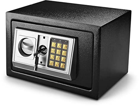 Flexzion Small Digital Safe with Keypad - Cash Safe Box for Money with Electronic Keypad - Digital Lock Box for Home, Office, Hotel, Small Safe Box with 2 Keys (12x8x8), Black