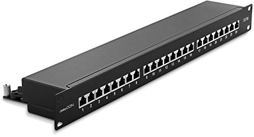 deleyCON CAT 6a Patchpanel Verteilerfeld 24 Port - Desktop 19 Zoll Rackeinbau Servermontage RJ45 Geschirmt - TIA568A TIA568B - Schwarz