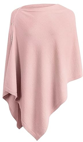 PULI Women Button Knitted Shawl Poncho Blanket Cape Cardigan Wrap Scarf One Size (Light Pink)