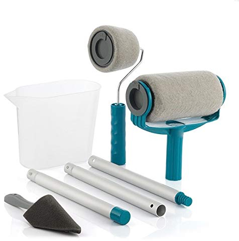 GKA 6-teiliges Set Farbrollerset nachfüllbar mit Anti Tropf-System Malerset Malern für Wände Decken bis 25 m² Eckenroller