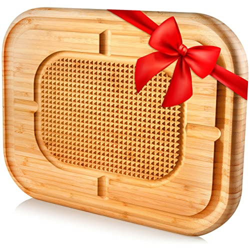 Bambüsi Meat Cutting Board with Juice Groove - 17x13 Large Bamboo Wooden Chopping Board - Reversible Kitchen Butcher Block Cutting Board with Pyramid Design for Steak - Valentines Day Gifts for Him