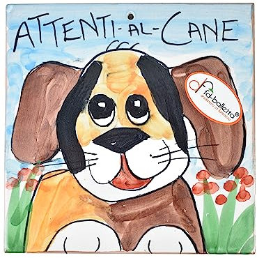 fd-bolletta arredamento e illuminazione Decoración y iluminación de baldosa Decorativa de cerámica cuidada al Perro de Pared Pintada a Mano ma27. Medidas: 15 x 15 x 1 cm.