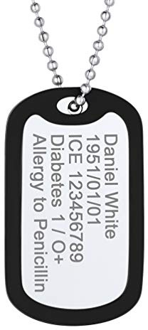 PROSTEEL Collar Hombre Chapa Grabada Identificativa Militar, Chapa Medica Hombre Colgante