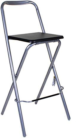 marko Furniture Kempsey Folding Wooden Bar Stool Chair Breakfast Kitchen Seating Silver Frame Seat Home (Single Stool - Black)