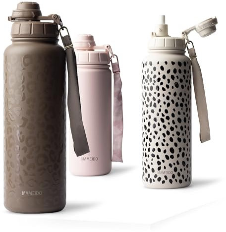 MAMEIDO Thermosflasche mit Strohhalm 700ml, auslaufsichere Trinkflasche Edelstahl isoliert, Wasserflasche mit Trageschlaufe, Isolierflasche BPA-frei (Wild Allure, 0,7l)