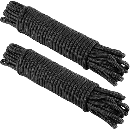 KOHAND 2 Pack 20 M x 8 MM Black Nylon Rope, High Strength Twisted Nylon Cord, Multi Functional Polyester Rope for Hanging, 700 Lbs Max Load