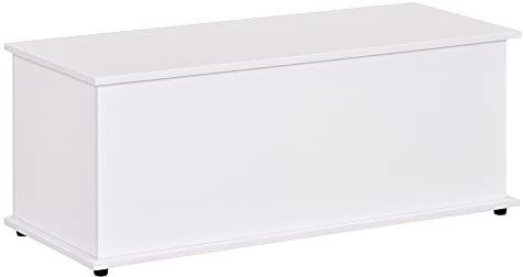 HOMCOM Baúl de Almacenamiento de Madera Taburete para Almacenaje con Tapa para Dormitorio Salón Carga Max. 120 kg 100x40x40 cm Blanco