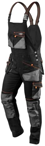 NEO TOOLS Pantalon de travail HD Slim - Poches - 60 % coton - Genoux profilés - Triple coutures - Ouvertures amovibles - Extension de jambe - Taille élastique - Réfléchissant, Noir , S