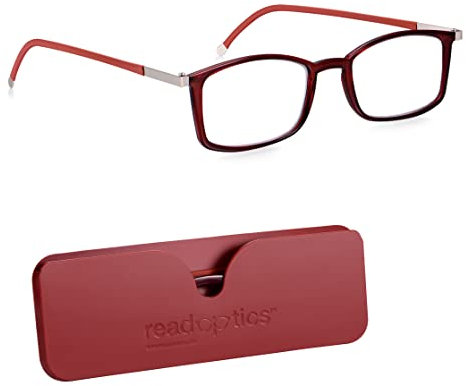 Read Optics Computer Reading Glasses 2.0, Anti-Blue Light Rectangular Red Readers for Digital, Screen, TV & Gaming, Flat Folding with Case