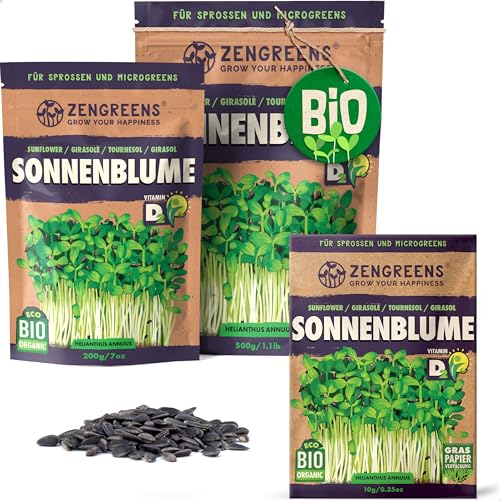 ZenGreens® - Graines de tournesol bio - Choisissez entre 10g, 200g et 500g - Graines de tournesol avec un taux de germination supérieur à 97% - Microgreens