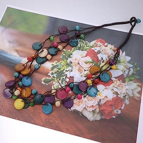 Collier de perles en bois multicouche bohème coquillage de noix de coco 1 pièce tricotée à la main colorée style rétro bohème collier pour femmes filles plage bijoux fantaisie pendentif