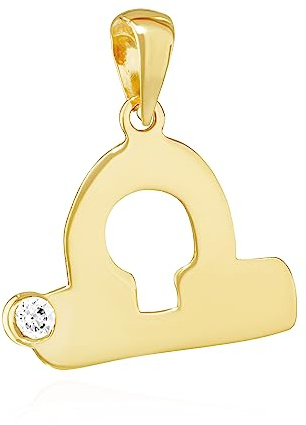 NKlaus Ciondolo a catena Segno zodiacale Bilancia 333 Oro giallo 8ct Zirconia Bianco Talismano 14509