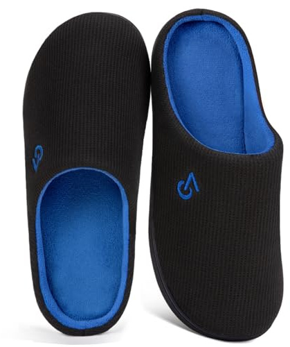 VeraCosy Men's Two-Tone Memory Foam Slippers Blue,9.5 UK