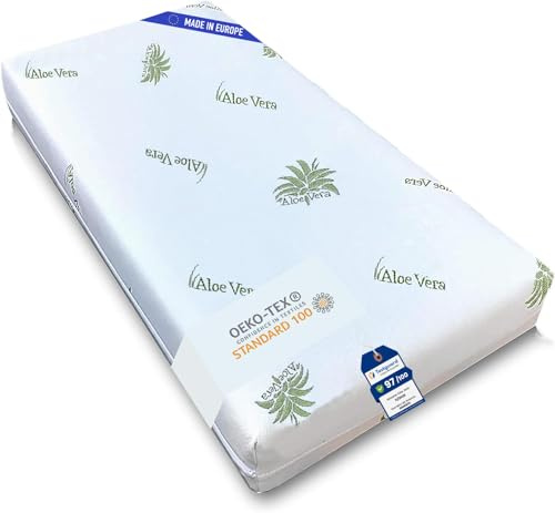 Kiby® Matelas pour berceau en Aloe Vera (certifié Oeko-Tex® et CERTIPUR™), matelas pour lit bébé, lavable et déhoussable, 120 x 60 x 14 cm