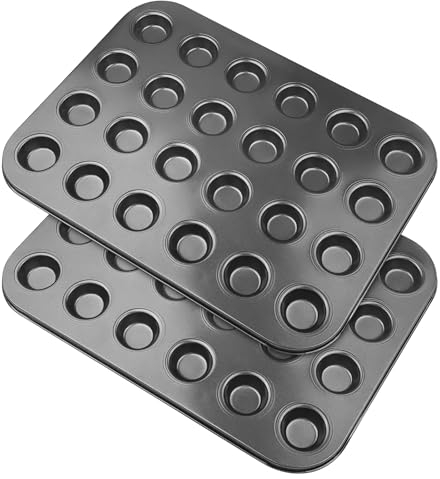 Baxcdyswe 2 Pezzi Teglia Muffin Antiaderente con 24 Stampo Mini Muffin, 35.5 × 26.5cm Rivestimento Antiaderente Riutilizzabili Acciaio Carbonio Stampi per Muffin, Brownies, Budini, Cottura Fai da te