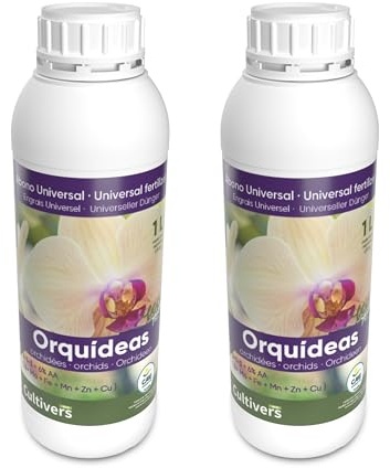 CULTIVERS Fertilizante Orquídeas Ecológico Líquido 2x1L. Crecimiento saludable, Mayor Floración e Intensifica el color. Con Macronutrientes y Micronutrientes. Abono 100% Orgánico y Natural