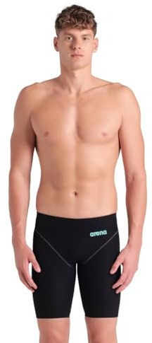 ARENA Powerskin Impulso Men’s Racing Jammer Competition Swimsuit One Piece Athletic Swim Team Championship Tech Suit, Black Teal, Size 34