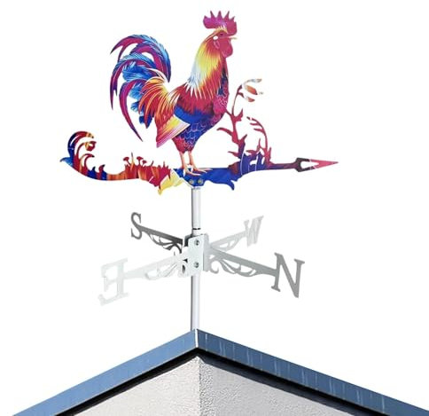 Indicateur de Vent d'extérieur en Forme de Coq, girouette en métal – Décorations colorées en Forme de Coq | Indicateur de Direction du Vent en métal en Forme de Coq pour Jardin, Toit, Patio, Ferme
