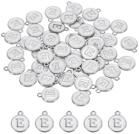QUARKZMAN Bokstav E emalj bokstavsberlock smycke emalj initial berlock vit berlock för smyckestillverkning, armband, hantverk, förpackning med 50