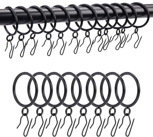 Curtain Rings with Hooks Rustproof Metal Drapery Rings with Eyelets and Pinch Pleat Curtain Hooks for Window Door Shower Curtain 1 Inch Inner Diameter 24 Pack Black TXZWJZ