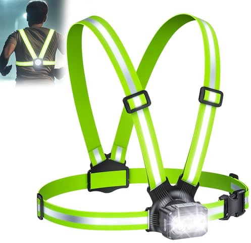 Rolgno 500 Lumen Lauflicht, Lauflampe Joggen mit 360° Reflektoren, USB-C Wiederaufladbar Brustlampe Sportwesten, 45° Verstellbar, 7 Modi & IPX4 Wasserdichter LED Running Light für Nächtliches Laufen