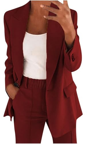 Generico Completo da Donna Elegante Curvy Pantaloni e Giacca Tailleur Leggeri Ufficio Suit Slim Fit Tailleur e Giacche da Donna Eleganti per La Primavera e L’Estate