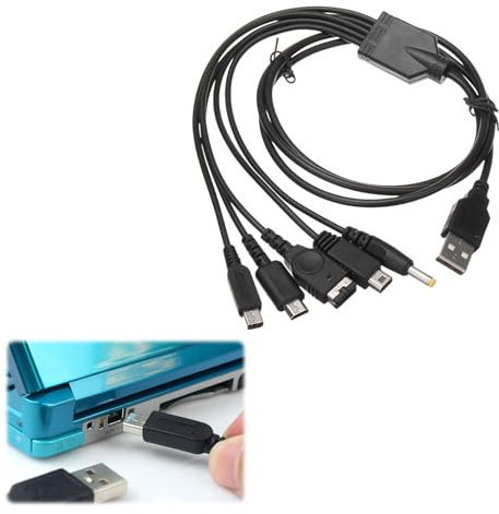 USB 5 en 1 Chargeur 3DS, Chargeur Nint endo DS, Chargeur PSP pour Consoles DS Lite/NDS/New 3DS XL/New 3DS/3DS XL/3DS/2DS/DSi XL/Wii U/Gameboy pour Advance SP (GBA SP)/PSP1000/2000/3000 1.2 Mètres