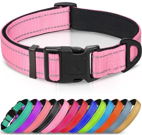 Joytale Reflective Dog Collar, Soft Neoprene Padded Breathable Nylon Pet Collar Adjustable for Medium Dogs, M, Pink