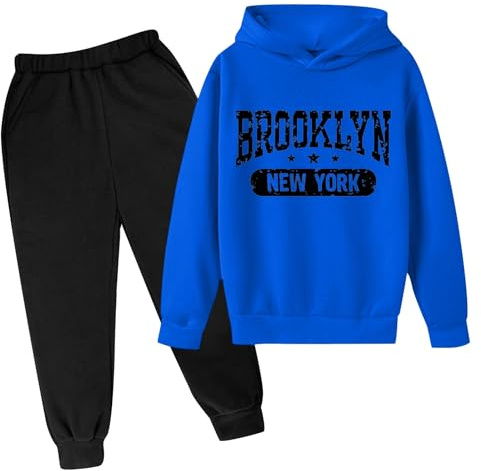 Generisch Survêtement pour fille et garçon - 2 pièces - Imprimé lettres - Manches longues - Sweat à capuche + pantalon de jogging - Tenue de loisirs - Survêtement de sport pour enfants