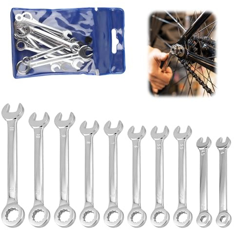 Inajoke 10 PCS Mini Combination Spanner Set Metric 4-11mm Small Wrench Open End and Box End Spanners Carbon Steel with Portable Pouch for Home Appliance Industry Assembling Furniture Bike Car Repairs
