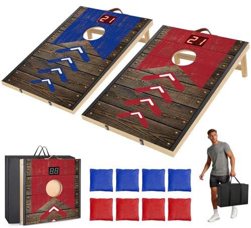 JUOIFIP Juego de Cornhole Plegable Mejorado de 3x2 pies con Sistema de puntuación, 8 Bolsas de Frijoles y Bolsa de Transporte para Exteriores, césped, Playa, Juego de Camping 2 en 1